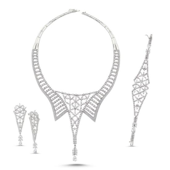 Wolesale CZ Necklace, Bracelet and Earrings Bridal Set