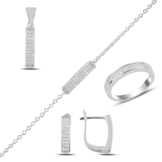 Wolesale CZ Bar Earrings, Pendant, Bracelet & Ring Set