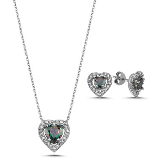 Wolesale Heart Mystic Topaz CZ Solitaire Halo Set