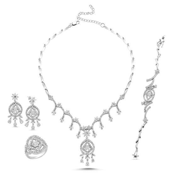 Wolesale CZ Necklace, Bracelet, Ring and Earrings Bridal Set