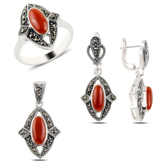 Wolesale Red Agate & Marcasite Set