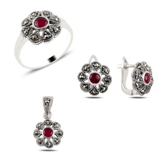 Wolesale Red Agate & Marcasite Set