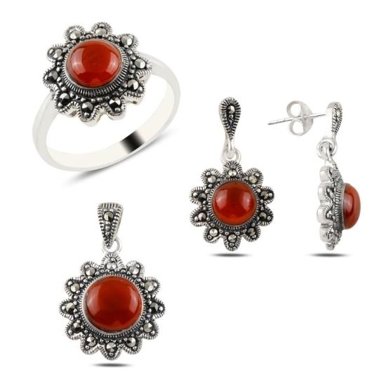 Wolesale Red Agate & Marcasite Set