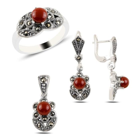 Wolesale Red Agate & Marcasite Set