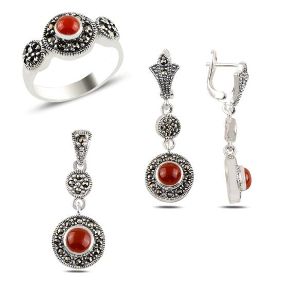 Wolesale Red Agate & Marcasite Set