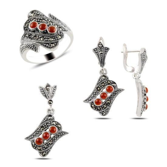 Wolesale Red Agate & Marcasite Set