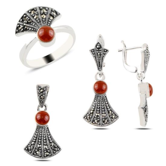 Wolesale Red Agate & Marcasite Set