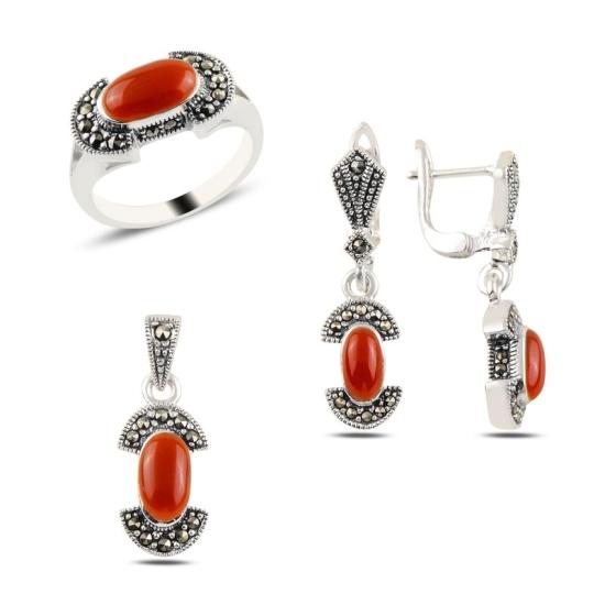 Wolesale Red Agate & Marcasite Set