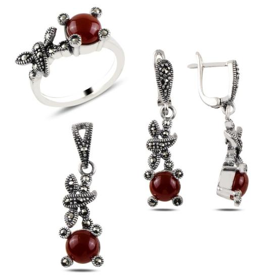 Wolesale Red Agate & Marcasite Set