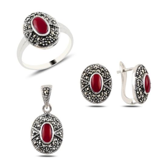 Wolesale Red Agate & Marcasite Set