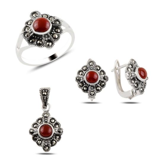 Wolesale Red Agate & Marcasite Set