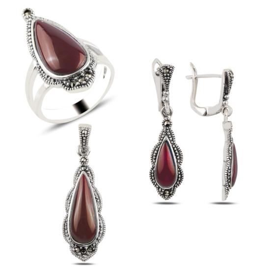 Wolesale Red Agate & Marcasite Set