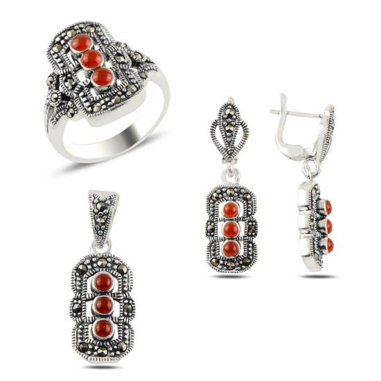 Wolesale Red Agate & Marcasite Set