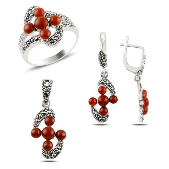 Wolesale Red Agate & Marcasite Set