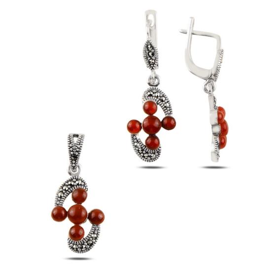 Wolesale Red Agate & Marcasite Set