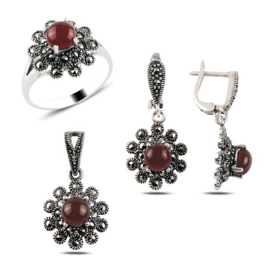 Wolesale Red Agate & Marcasite Set