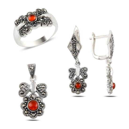 Wolesale Red Agate & Marcasite Set