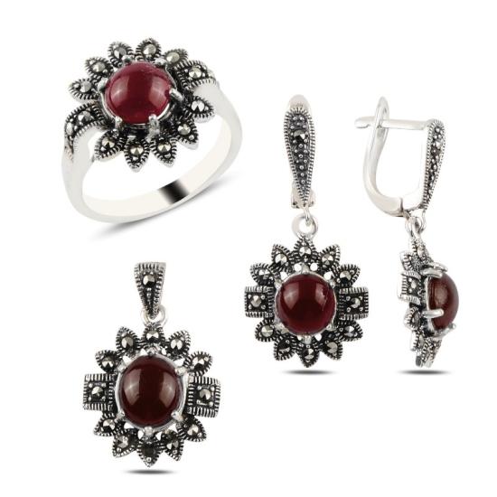 Wolesale Red Agate & Marcasite Set