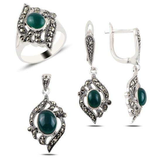 Wolesale Green Agate & Marcasite Set