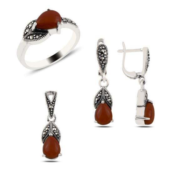 Wolesale Red Agate & Marcasite Set