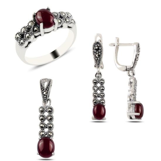 Wolesale Red Agate & Marcasite Set