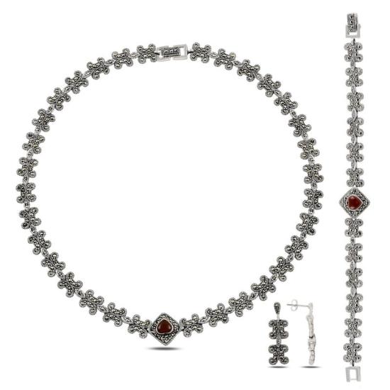 Wolesale Marcasite & Red Agate Set