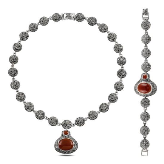 Wolesale Marcasite & Red Agate Set