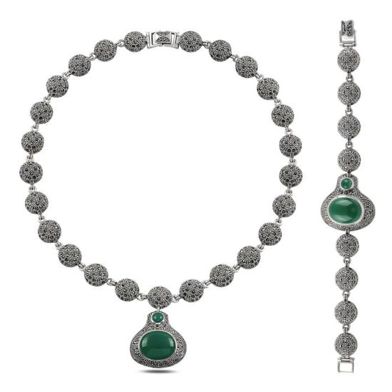 Wolesale Marcasite & Green Agate Set