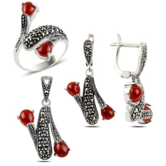 Wolesale Red Agate & Marcasite Set