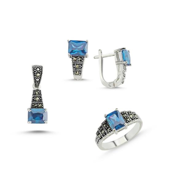 Wolesale Marcasite & Aquamarine CZ Set