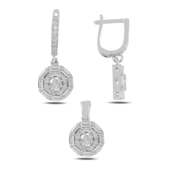 Wolesale Baguette CZ Dangle Latch Back Set