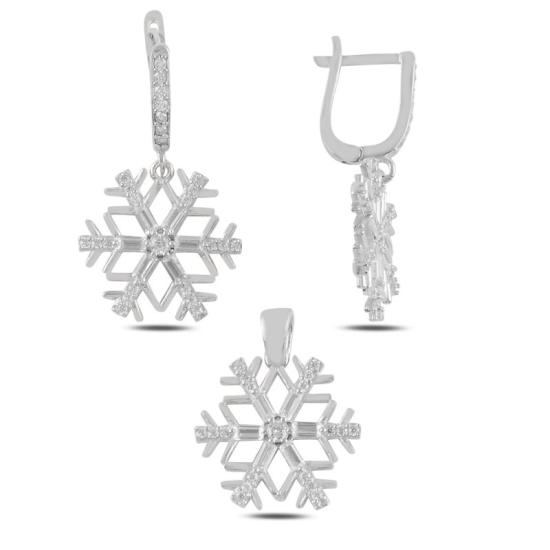 Wolesale Snowflake Baguette CZ Dangle Latch Back Set