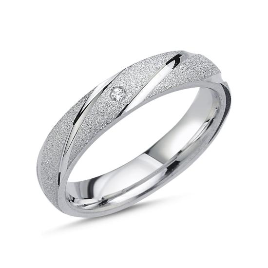 Wholesale 4mm Curved & CZ Sandblasted Band Ring